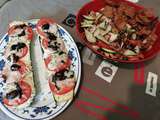 Courgettes façon pizza et salade crudités et protéines de soja texturées
